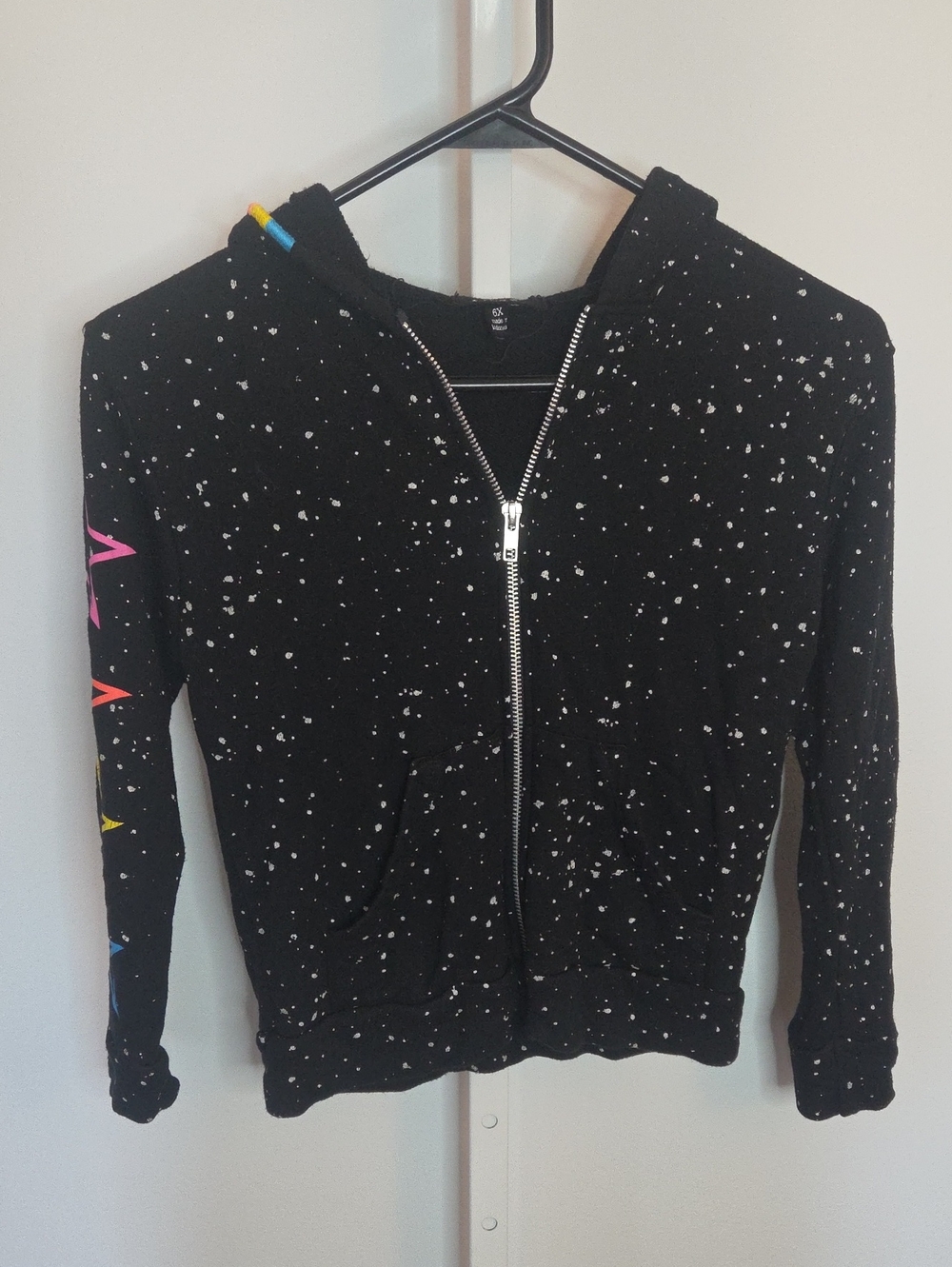 Flowers by Zoe girls 6x zip hoodie sweatshirt Splatter Black Stars Smiley